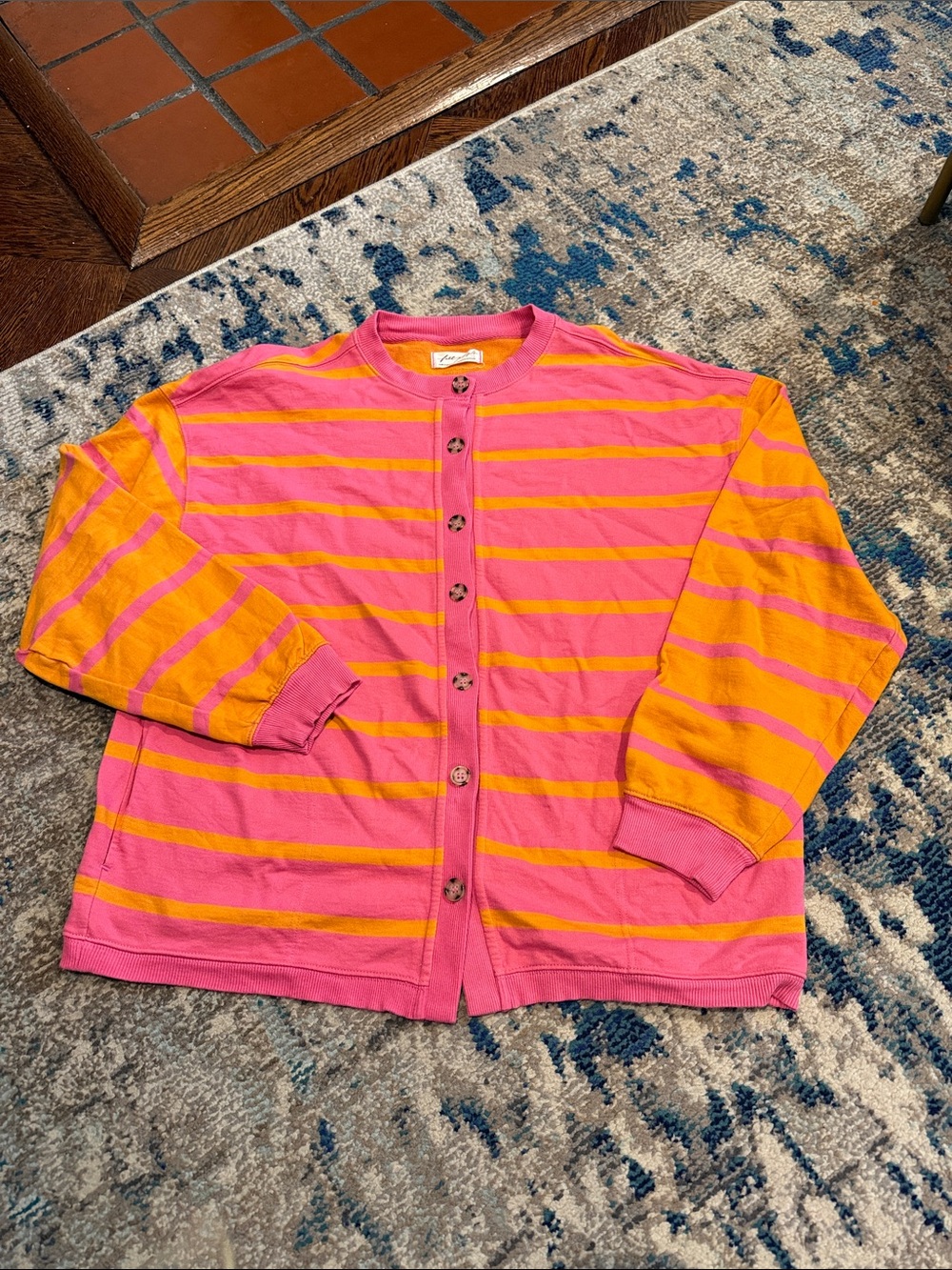 Free People Pink and Orange Striped Button-Up Cardigan